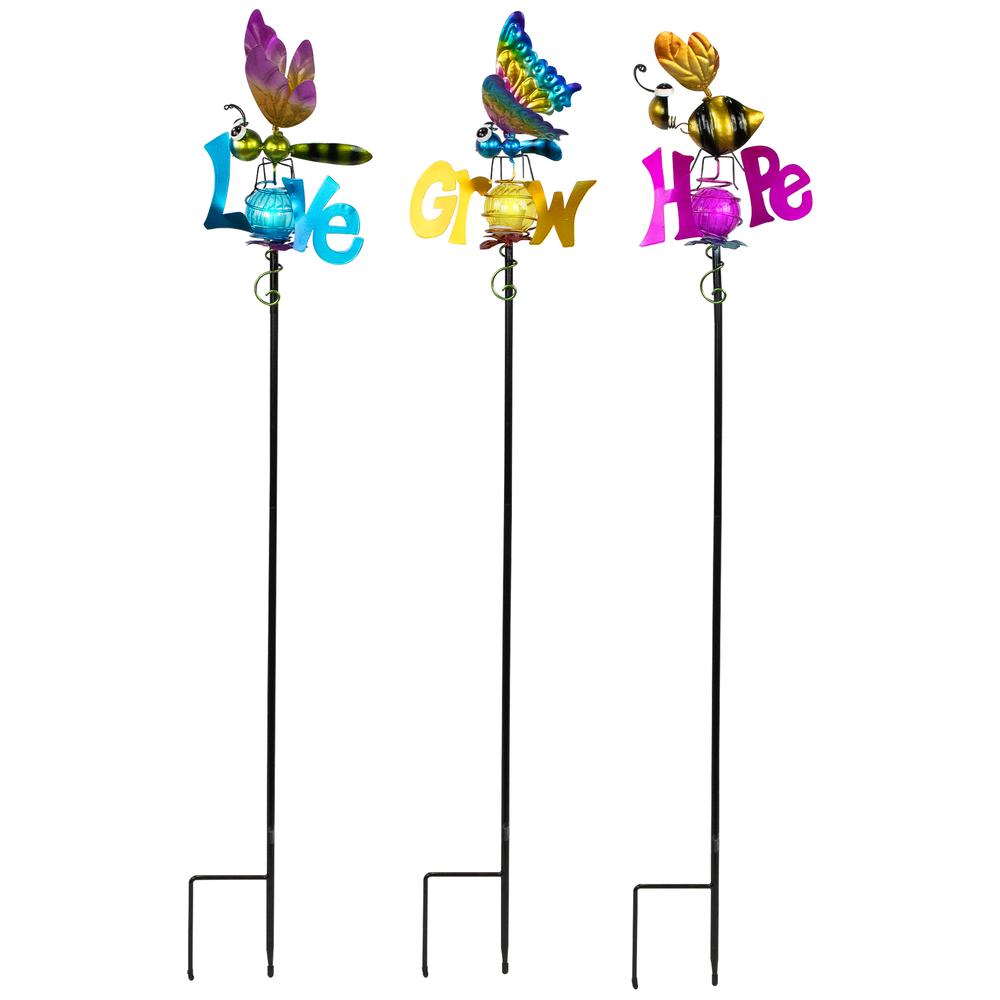 Solar Lighted Grow  Love and Hope Outdoor Garden Stakes - 35" - Set of 3. Picture 1