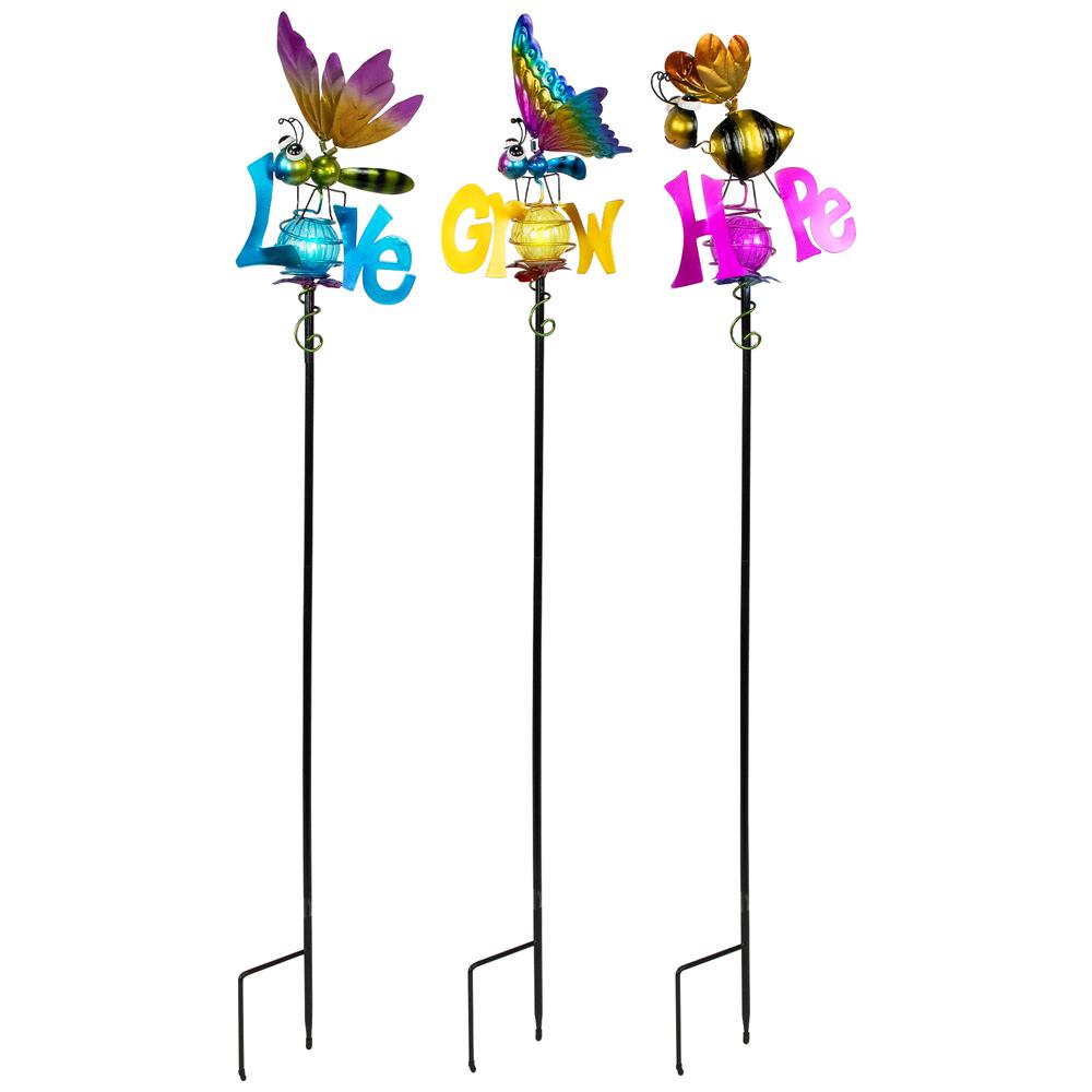 Solar Lighted Grow  Love and Hope Outdoor Garden Stakes - 35" - Set of 3. Picture 3