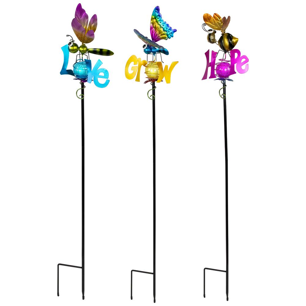 Solar Lighted Grow  Love and Hope Outdoor Garden Stakes - 35" - Set of 3. Picture 4