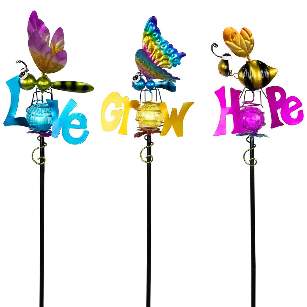 Solar Lighted Grow  Love and Hope Outdoor Garden Stakes - 35" - Set of 3. Picture 5