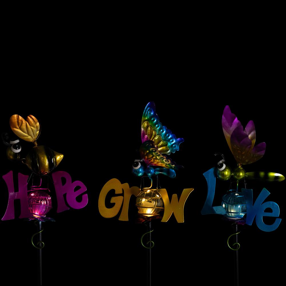 Solar Lighted Grow  Love and Hope Outdoor Garden Stakes - 35" - Set of 3. Picture 6