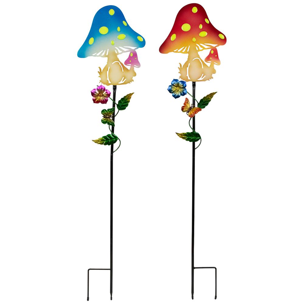 Solar Powered Mushroom Outdoor Garden Stakes - 36" - Set of 2. Picture 1