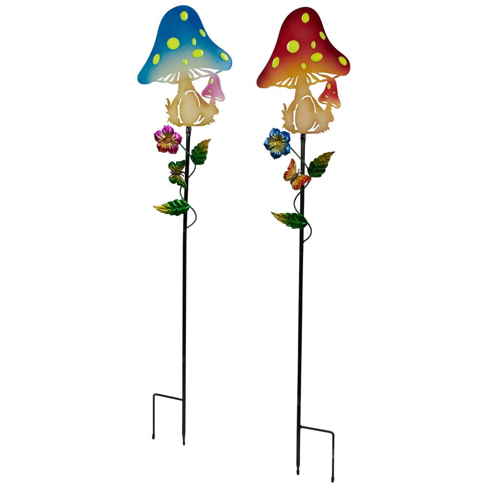Solar Powered Mushroom Outdoor Garden Stakes - 36" - Set of 2. Picture 3