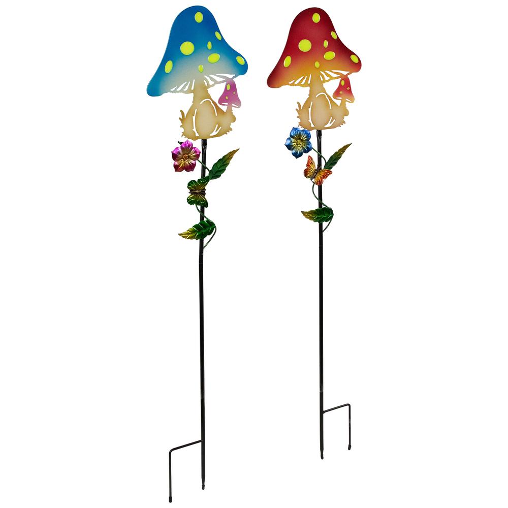 Solar Powered Mushroom Outdoor Garden Stakes - 36" - Set of 2. Picture 4