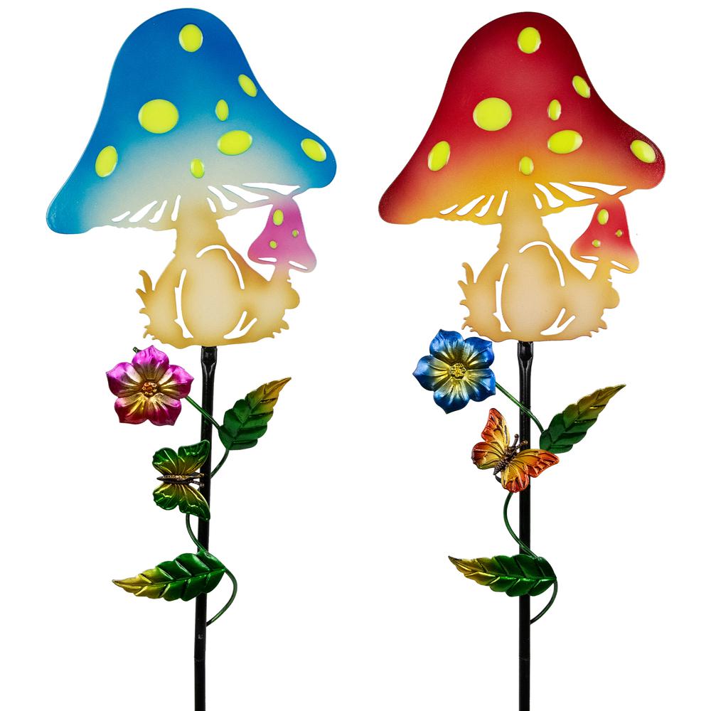 Solar Powered Mushroom Outdoor Garden Stakes - 36" - Set of 2. Picture 5