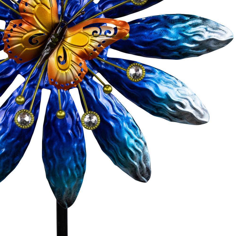 Blue Flower with Butterfly Outdoor Pinwheel Garden Stake - 4'. Picture 6
