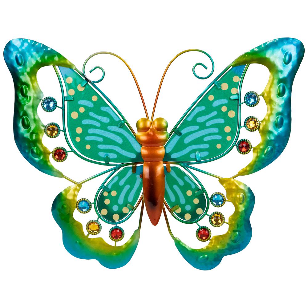 Green Metal Butterfly Outdoor Garden Wall Hanging - 12". Picture 1
