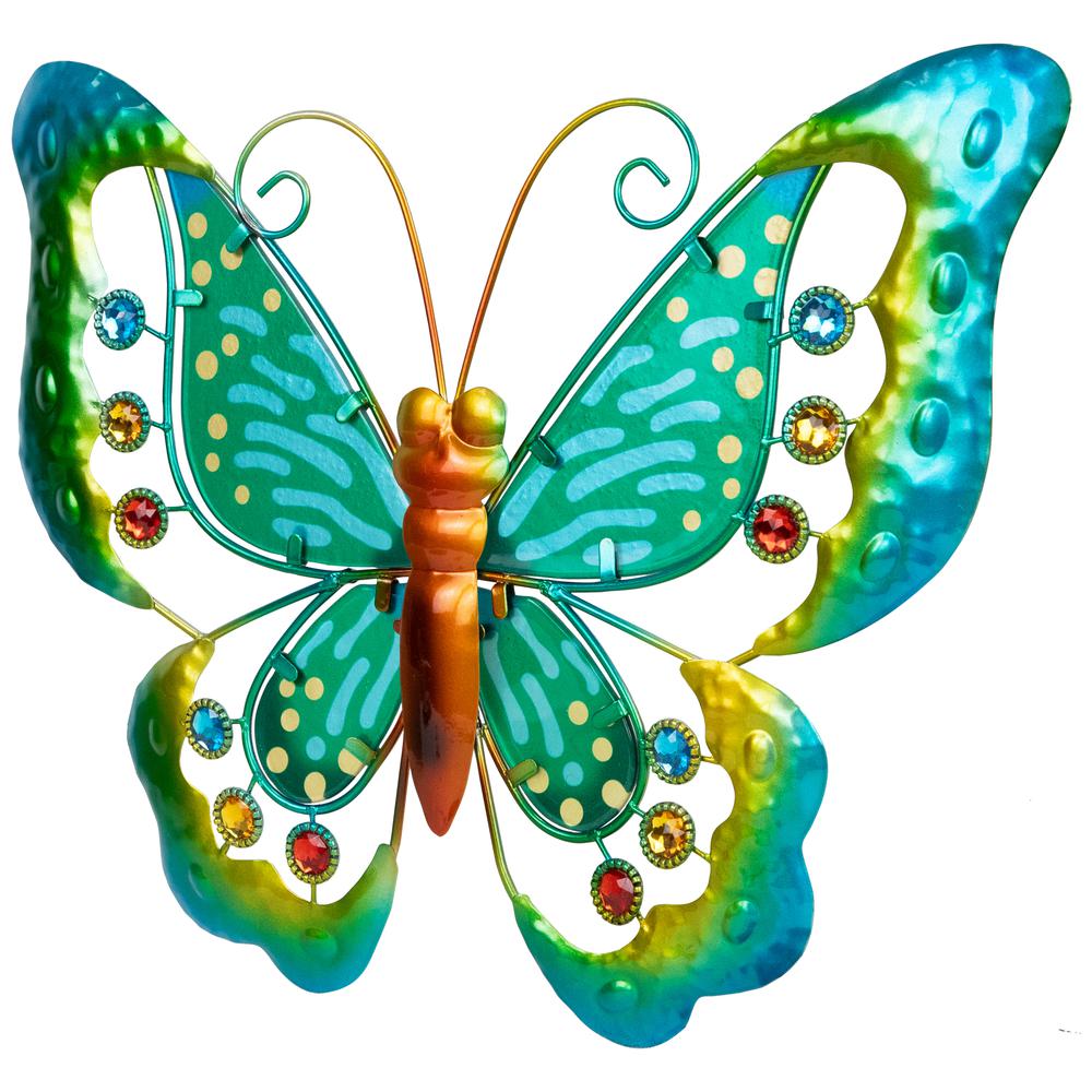 Green Metal Butterfly Outdoor Garden Wall Hanging - 12". Picture 3