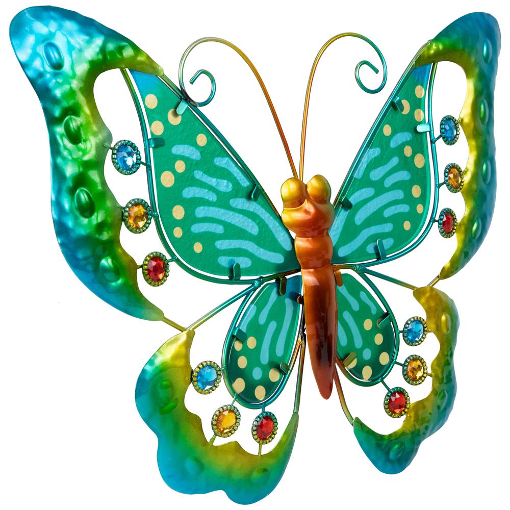 Green Metal Butterfly Outdoor Garden Wall Hanging - 12". Picture 4
