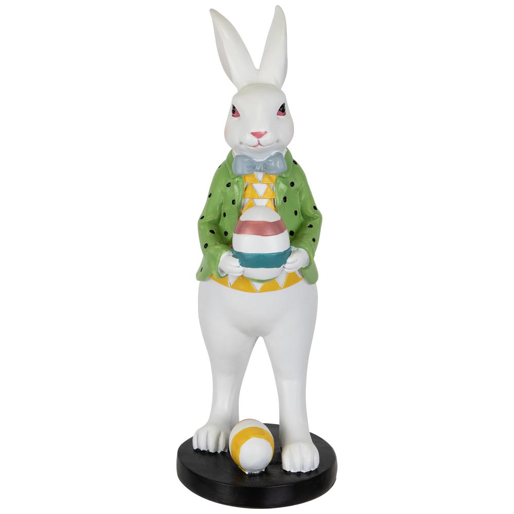 Rabbit Holding Easter Egg Outdoor Garden Statue - 11.5" - White. Picture 1