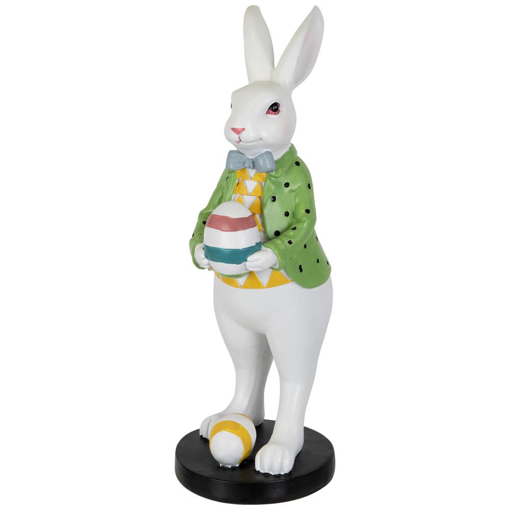 Rabbit Holding Easter Egg Outdoor Garden Statue - 11.5" - White. Picture 3