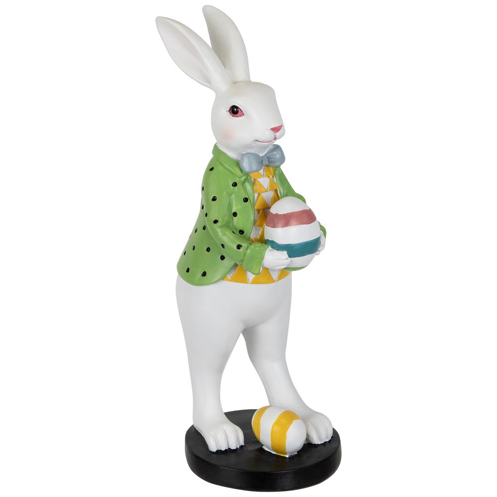 Rabbit Holding Easter Egg Outdoor Garden Statue - 11.5" - White. Picture 2
