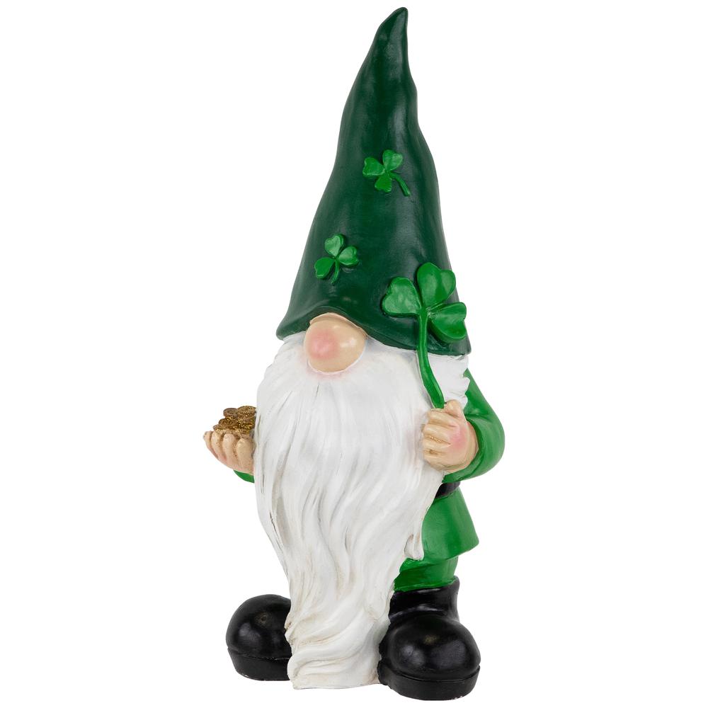 St. Patrick's Day Shamrock Gnome Outdoor Garden Statue - 16.25" - Green. Picture 2