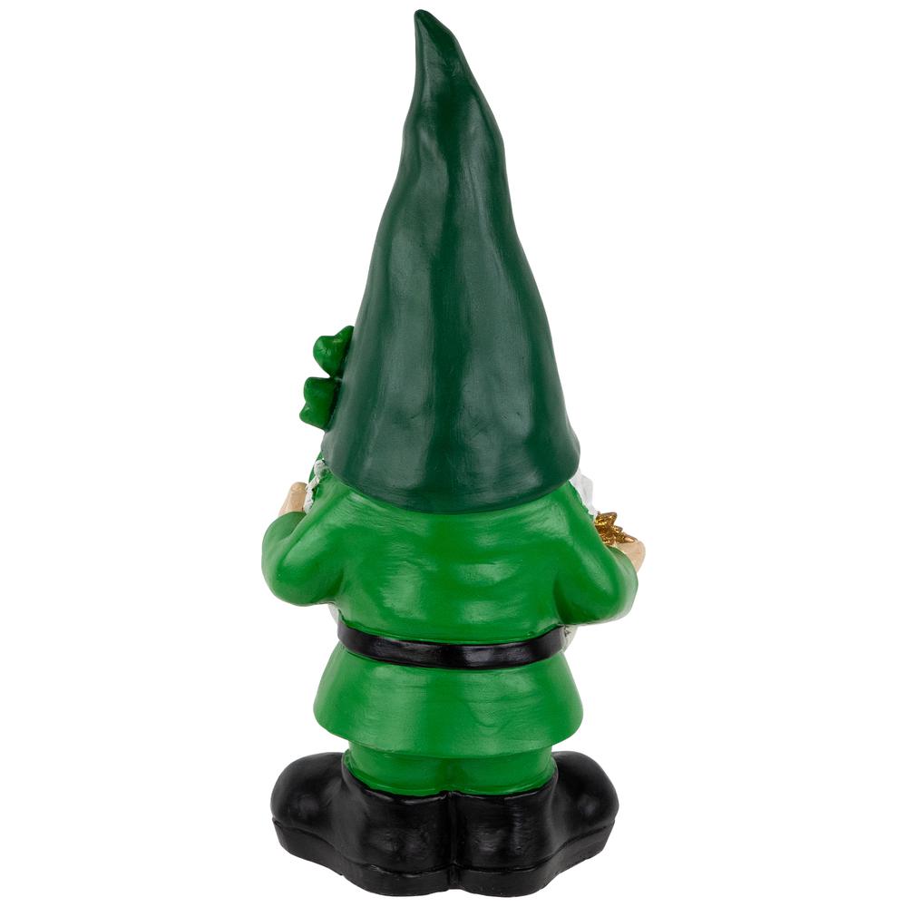 St. Patrick's Day Shamrock Gnome Outdoor Garden Statue - 16.25" - Green. Picture 4