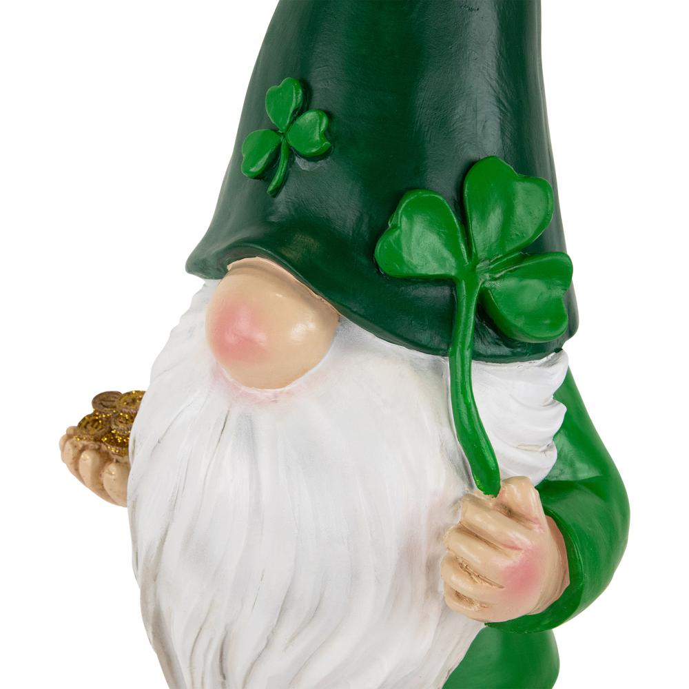 St. Patrick's Day Shamrock Gnome Outdoor Garden Statue - 16.25" - Green. Picture 5