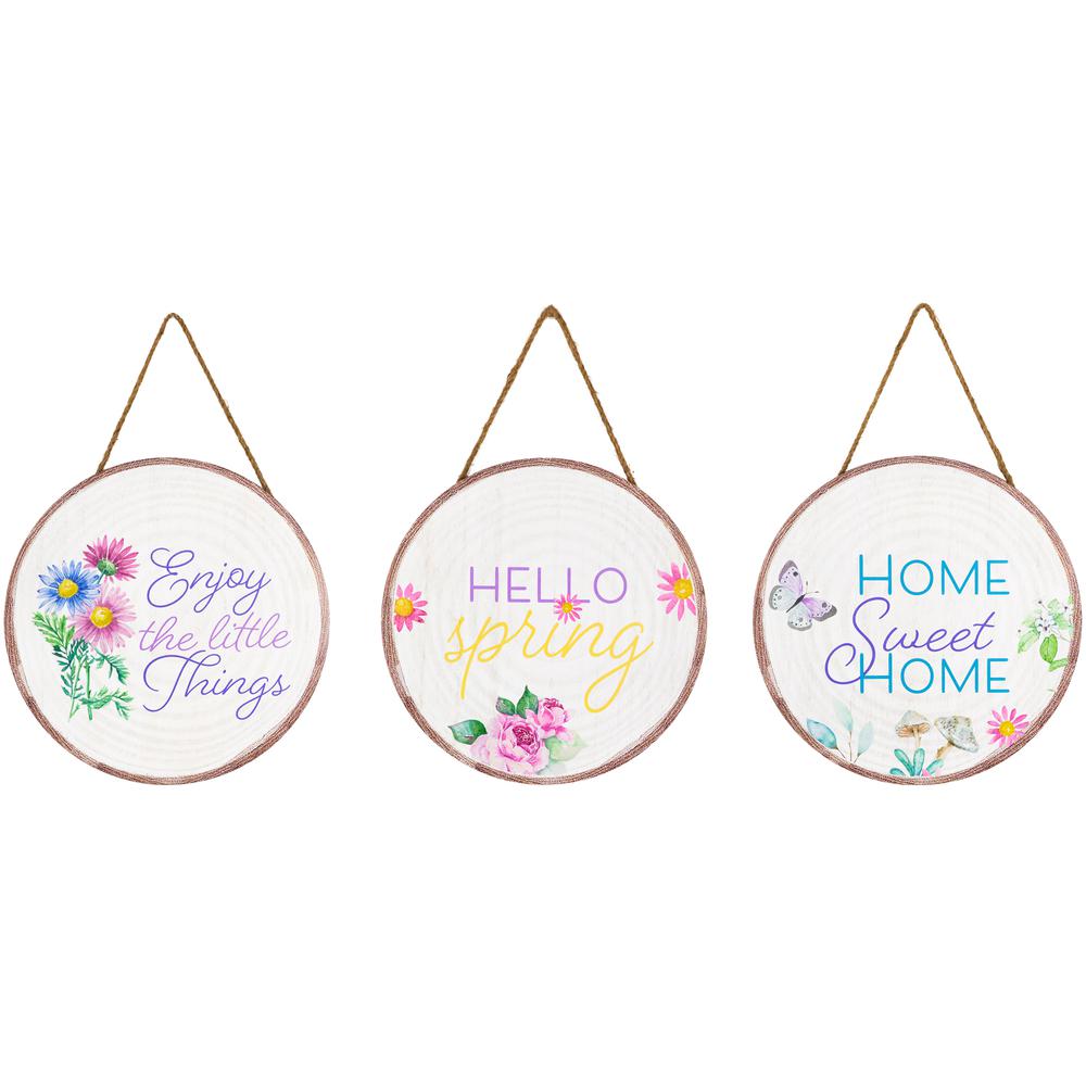 Springtime Floral Hanging Wall Signs - 9.75" - Set of 3. Picture 1