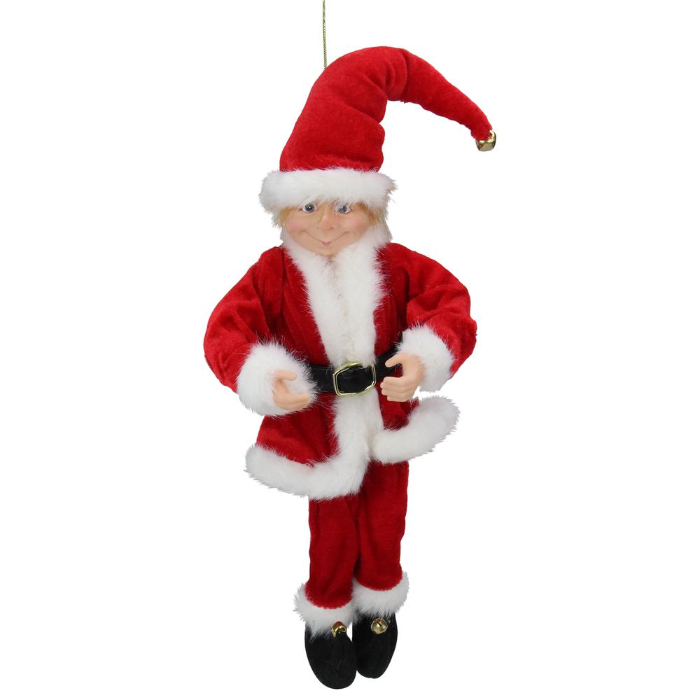 15" Red and White Bendable Elf in a Santa Suit. Picture 1