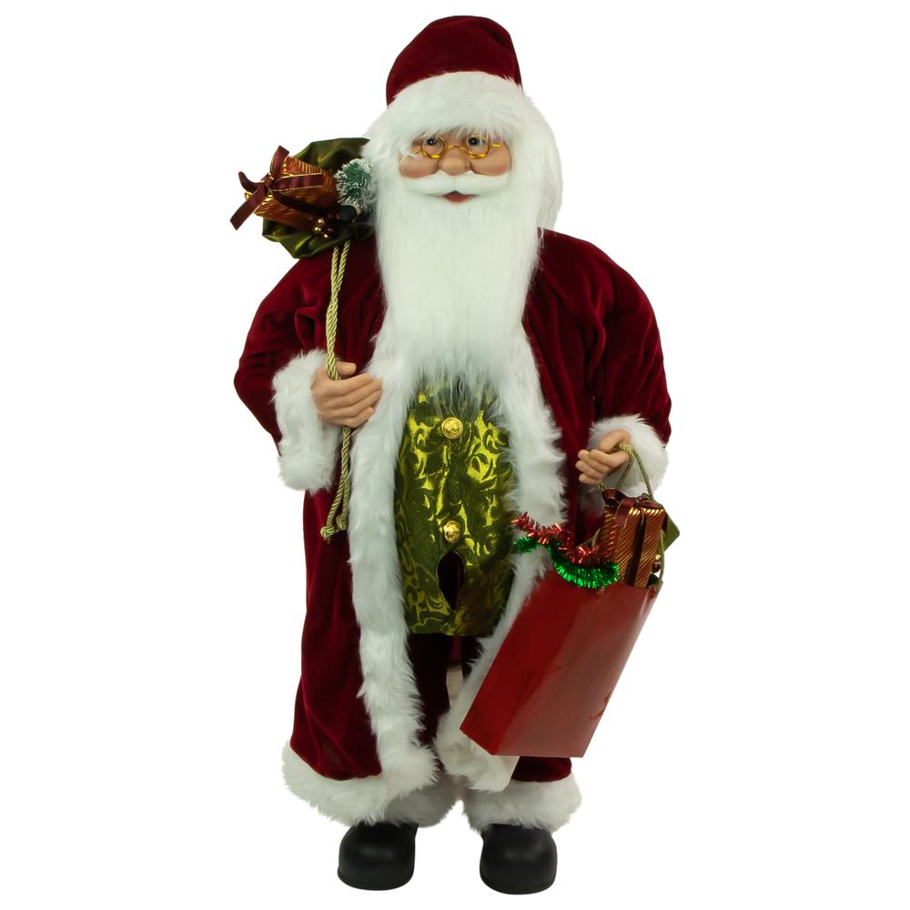 36" Poinsettia Santa Claus with Gift Bag Christmas Figure. Picture 1