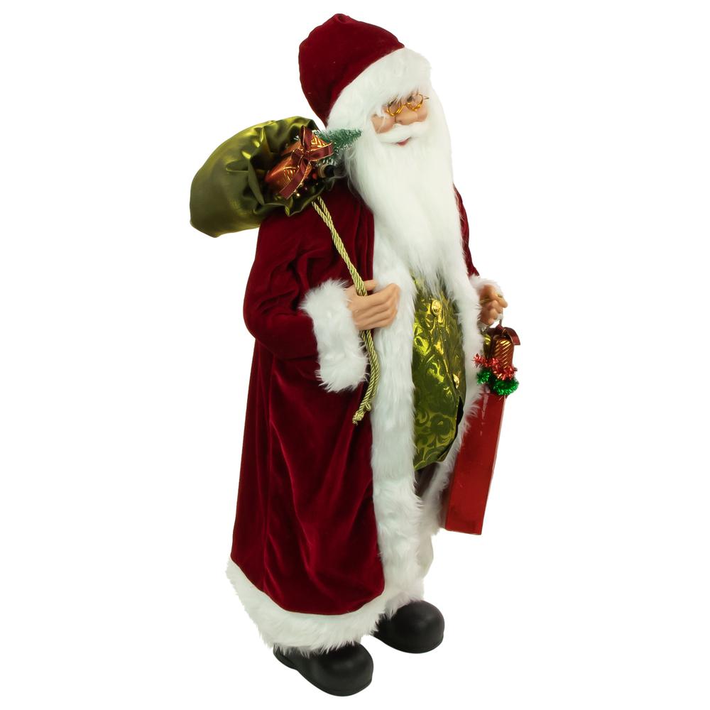 36" Poinsettia Santa Claus with Gift Bag Christmas Figure. Picture 2