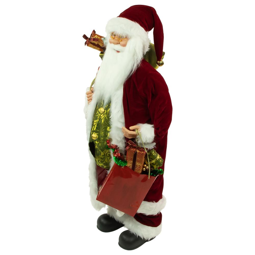 36" Poinsettia Santa Claus with Gift Bag Christmas Figure. Picture 3