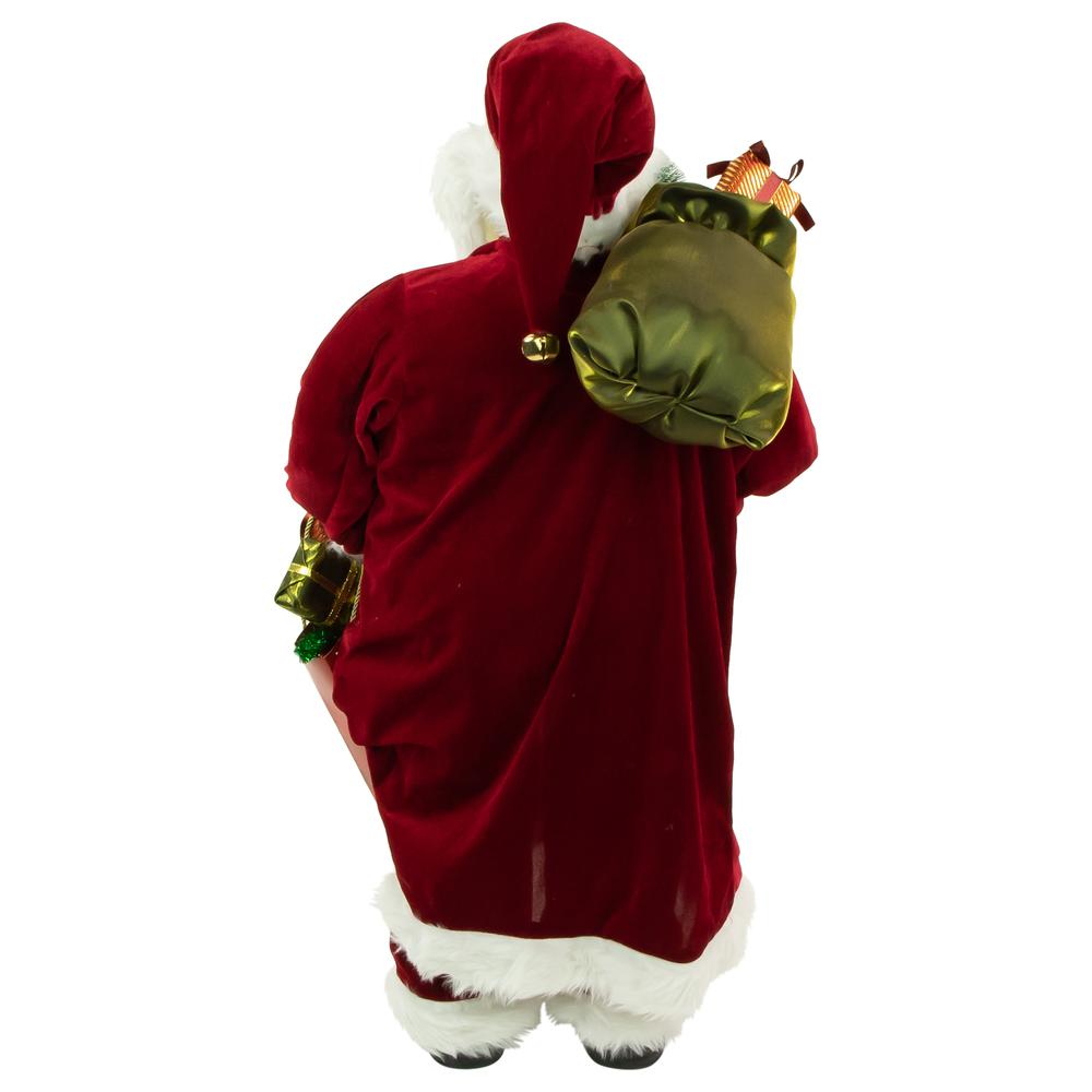 36" Poinsettia Santa Claus with Gift Bag Christmas Figure. Picture 5