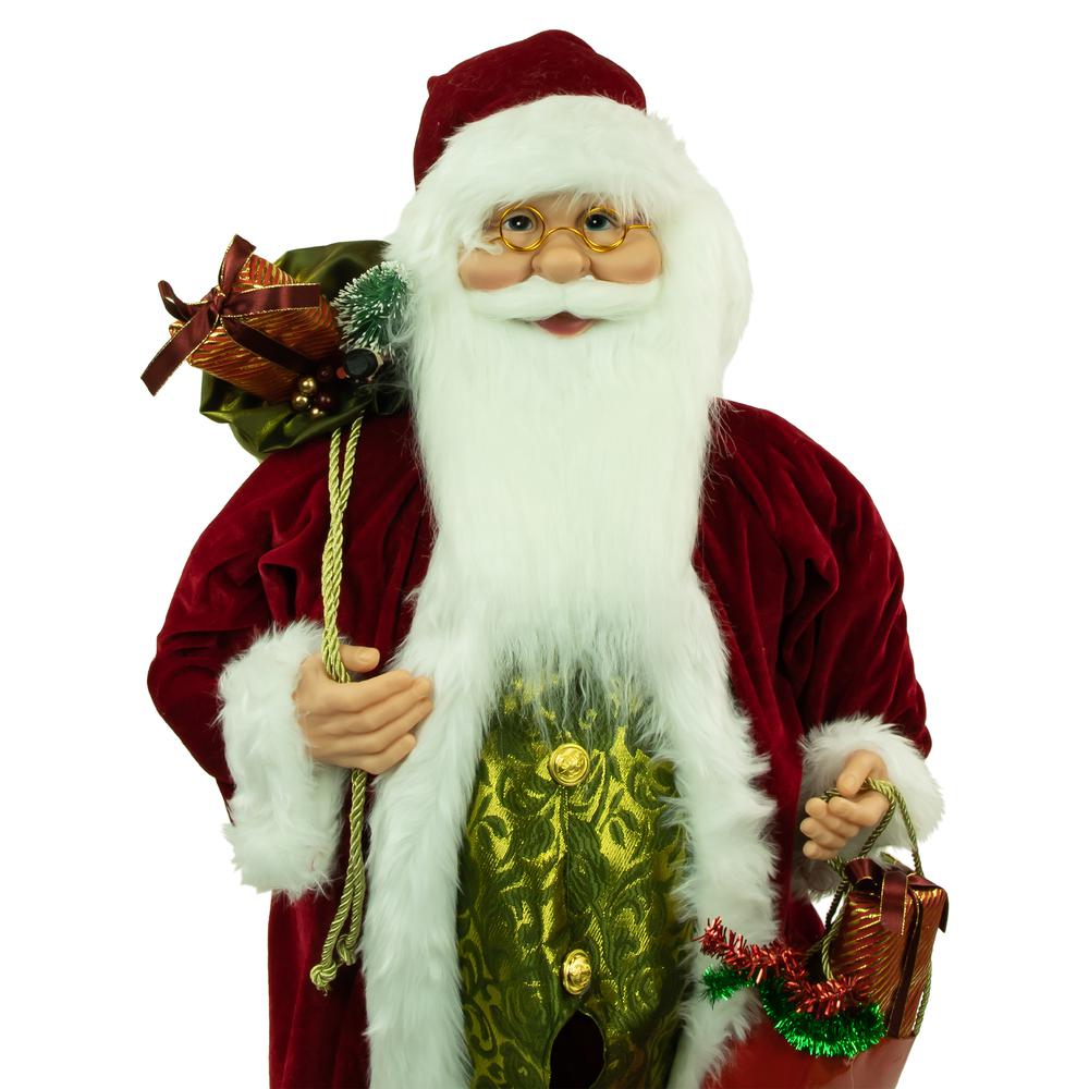 36" Poinsettia Santa Claus with Gift Bag Christmas Figure. Picture 4