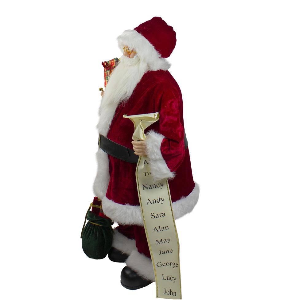 32" Red Traditional Santa Claus Christmas Figure with Naughty Nice List and Gift Bag. Picture 2