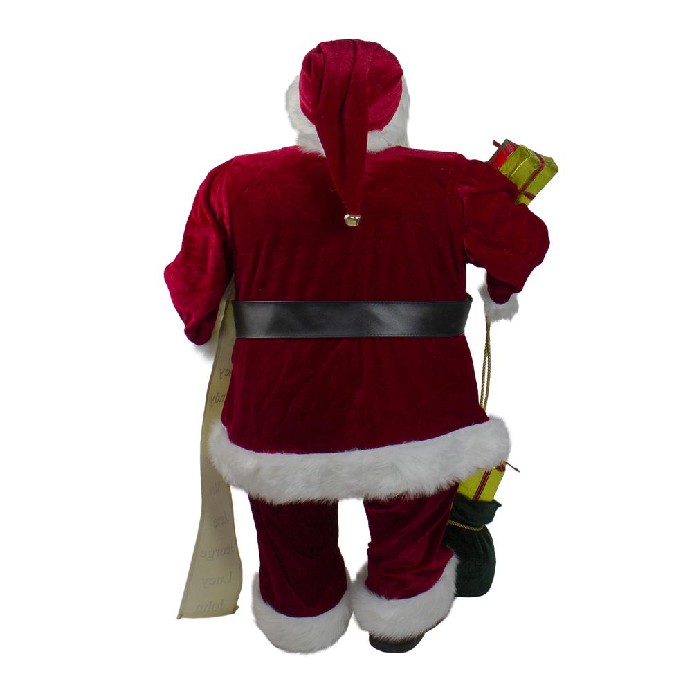 32" Red Traditional Santa Claus Christmas Figure with Naughty Nice List and Gift Bag. Picture 3