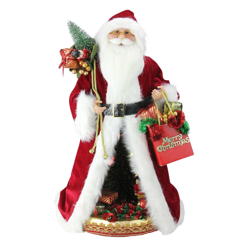 20" Red and White Battery Operated Musical Standing Santa Claus with LED Lighted Christmas Scene Figurine. Picture 1