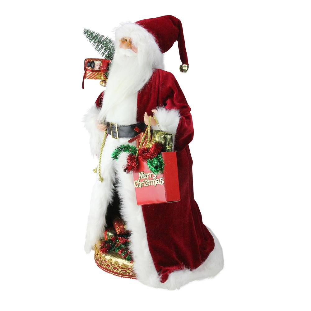 20" Red and White Battery Operated Musical Standing Santa Claus with LED Lighted Christmas Scene Figurine. Picture 2