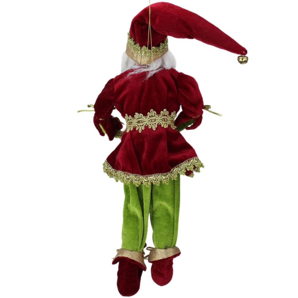 18" Red and Green Whimsical Elf Christmas Decor Figurine. Picture 4