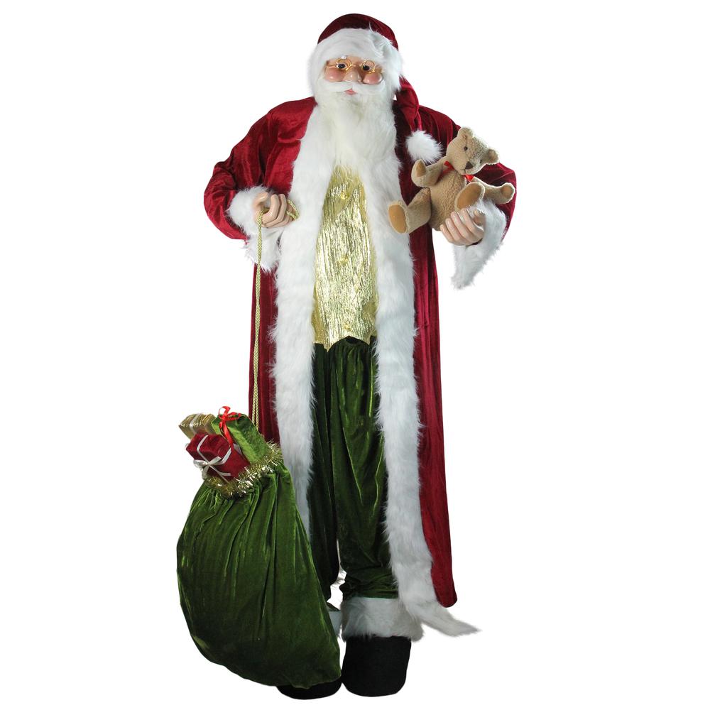 6' Standing Plush Christmas Santa Claus Figure with Teddy Bear and Gift Bag. Picture 1