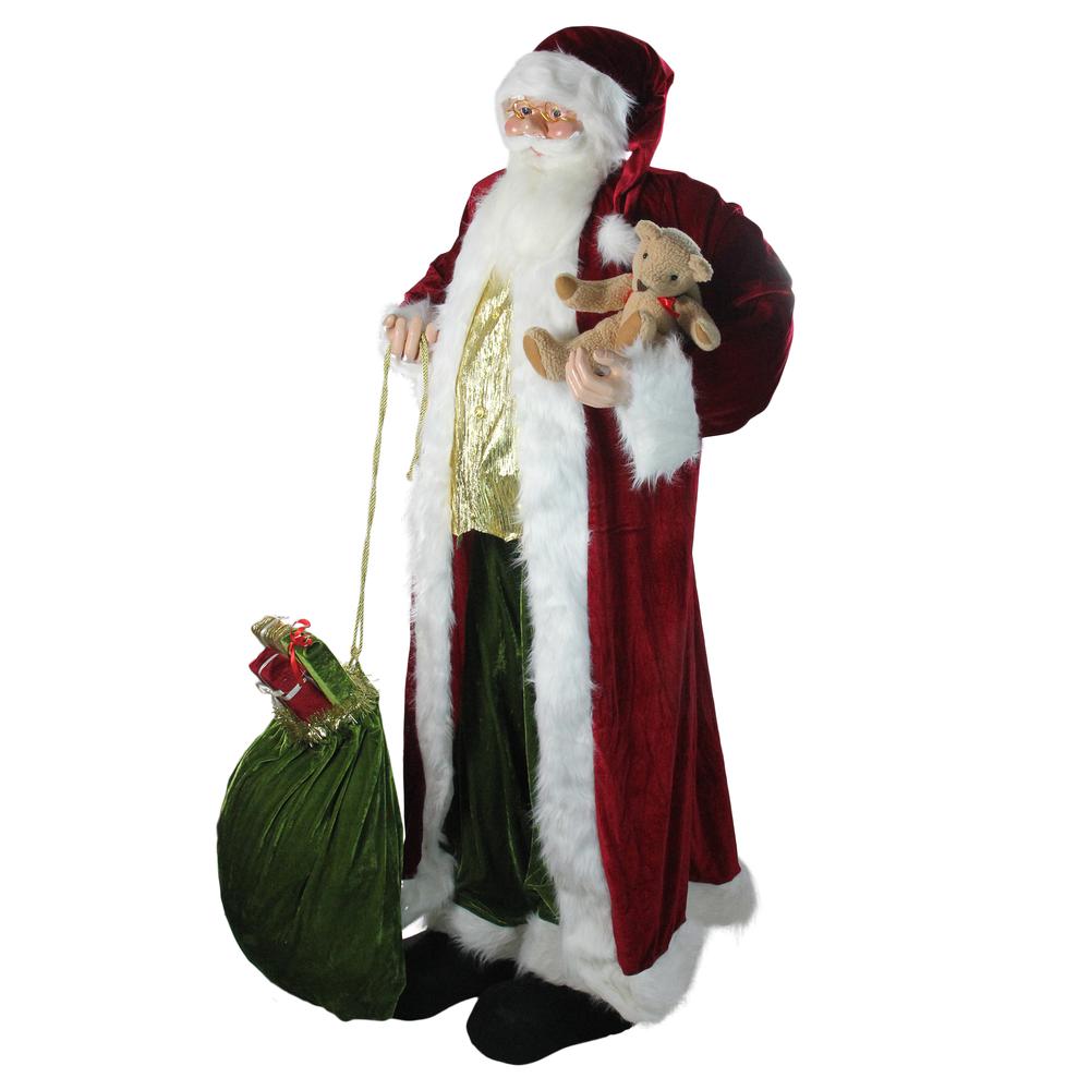 6' Standing Plush Christmas Santa Claus Figure with Teddy Bear and Gift Bag. Picture 2
