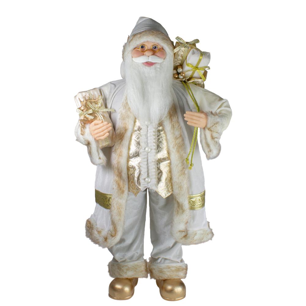 36" Winter White and Ivory Santa Claus with Gift Bag Christmas Figure. Picture 1
