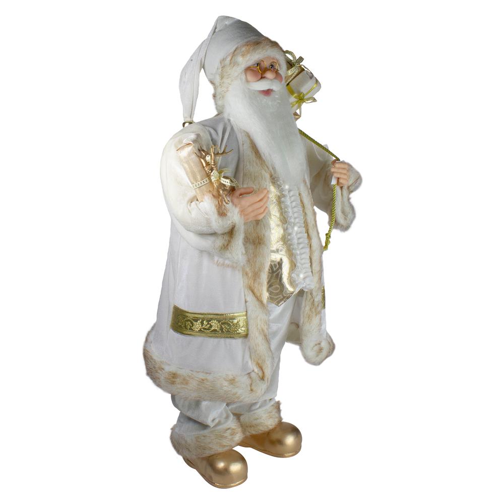 36" Winter White and Ivory Santa Claus with Gift Bag Christmas Figure. Picture 4