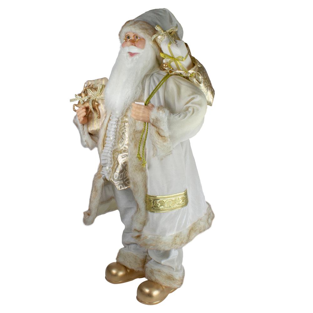 36" Winter White and Ivory Santa Claus with Gift Bag Christmas Figure. Picture 3