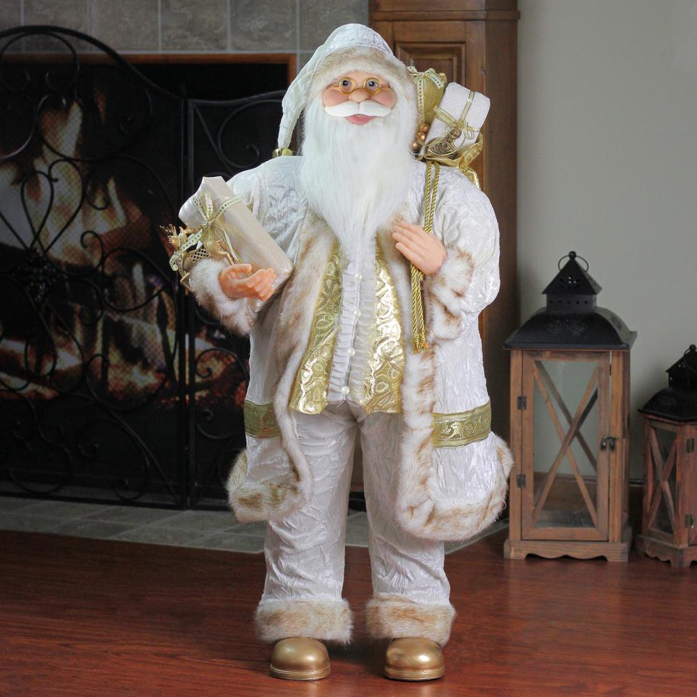 36" Winter White and Ivory Santa Claus with Gift Bag Christmas Figure. Picture 2