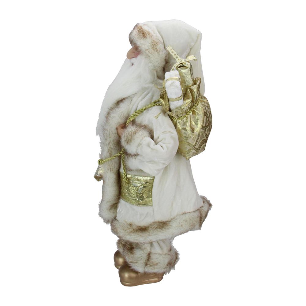 18" Ivory and Gold Santa Claus with Gift Bag Christmas Figure. Picture 3