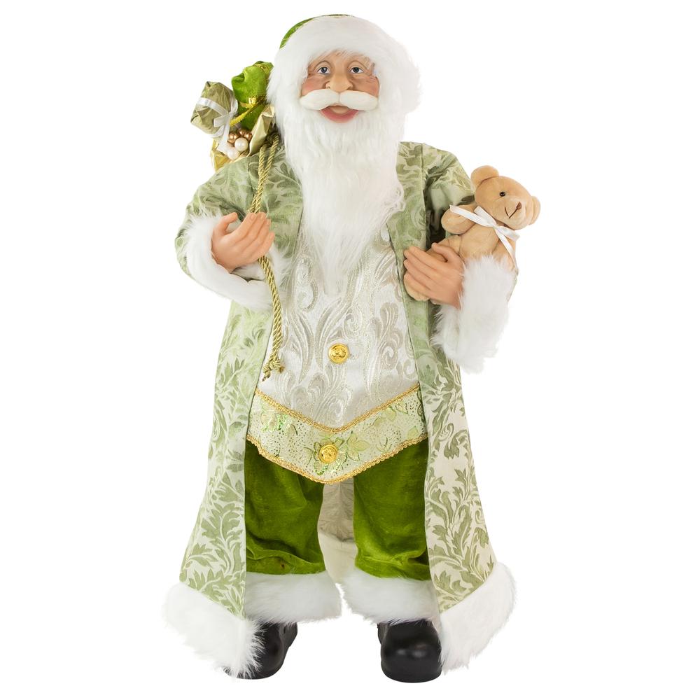 24" St Patrick's Irish Santa Claus with Teddy Bear and Gift Bag Christmas Figure. Picture 1