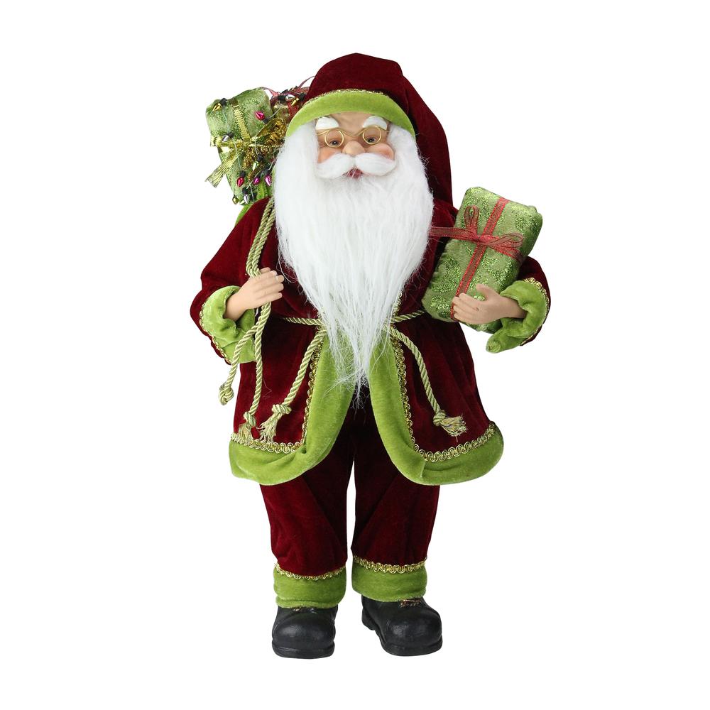 16" Red and Green Standing Santa Claus with Gift Bag Christmas Figurine. The main picture.
