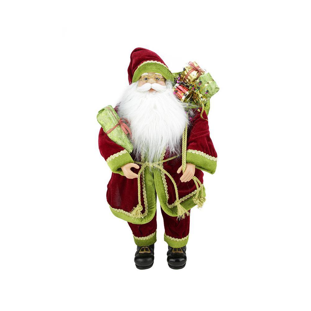 24" Red and Green Standing Santa Claus with Gift Bag Christmas Figurine. Picture 2