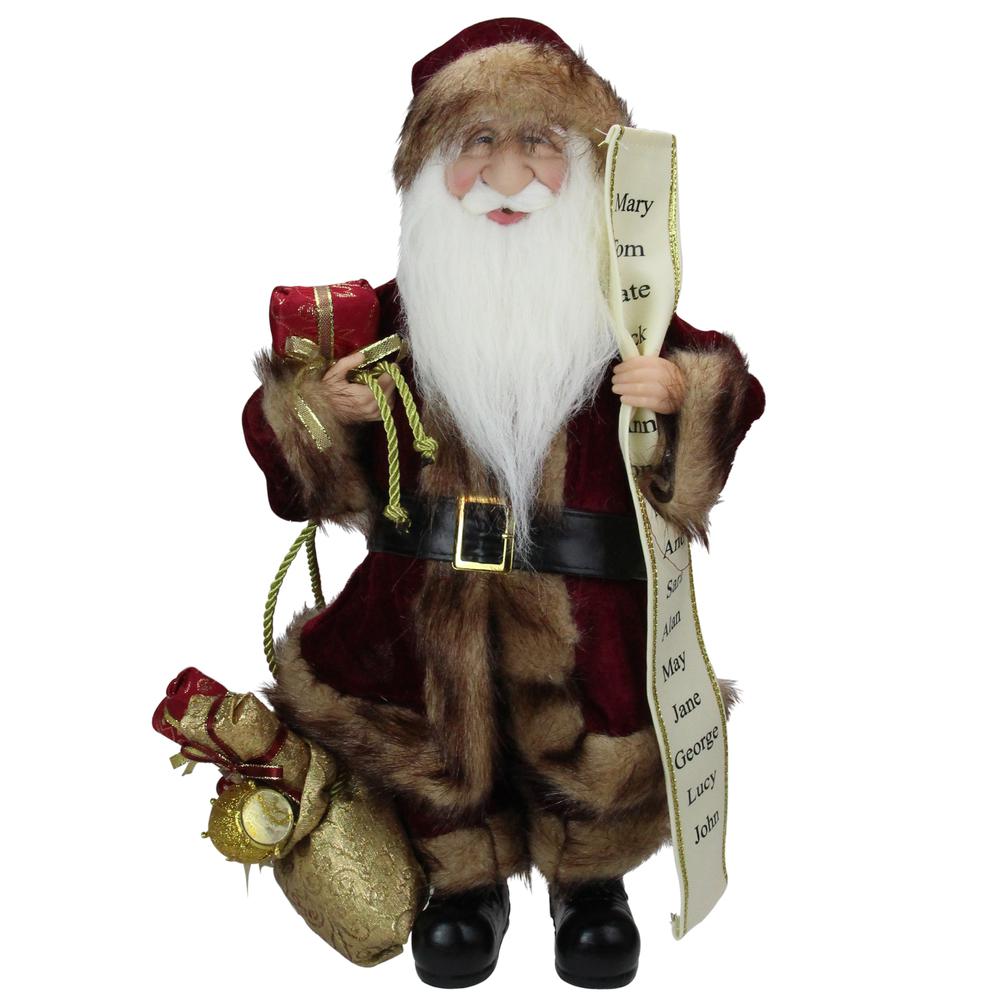 18" Red Woodland Santa Claus Christmas Figure with Naughty and Nice List. Picture 1