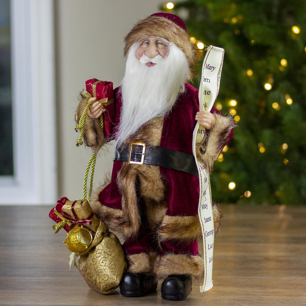 18" Red Woodland Santa Claus Christmas Figure with Naughty and Nice List. Picture 5