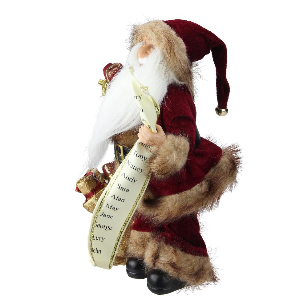 12" Red and White Woodland Standing Santa Claus with Gift Bag Christmas Figure. Picture 2