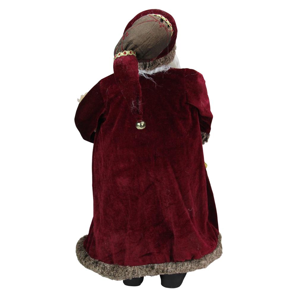 24" Burgundy Santa Claus with Teddy Bear Christmas Figure. Picture 4