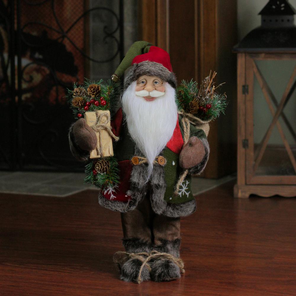16" Country Santa Claus with Snowflake Jacket Standing Christmas Figure. Picture 2