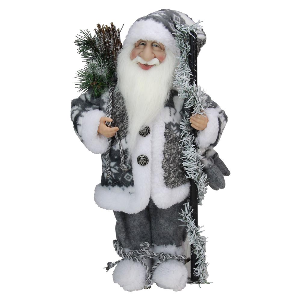 16" Gray and White Country Santa Claus Christmas Figure. Picture 1