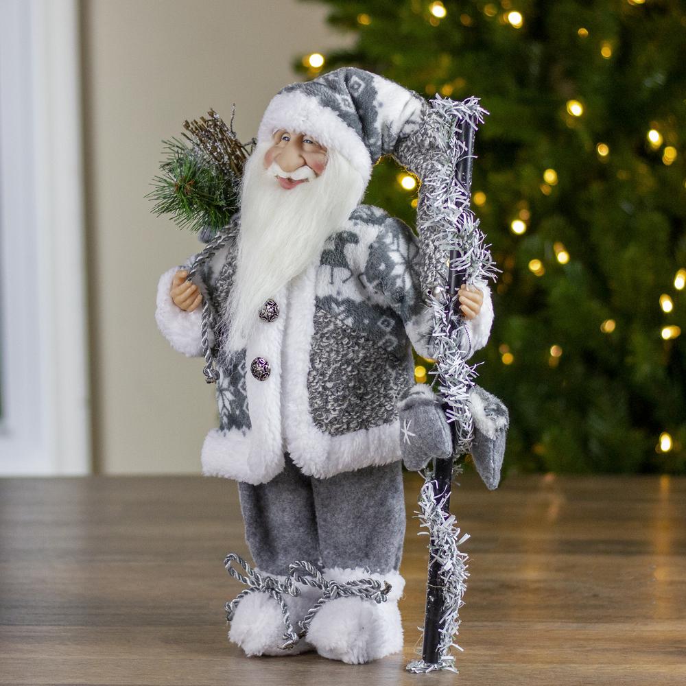 16" Gray and White Country Santa Claus Christmas Figure. Picture 2