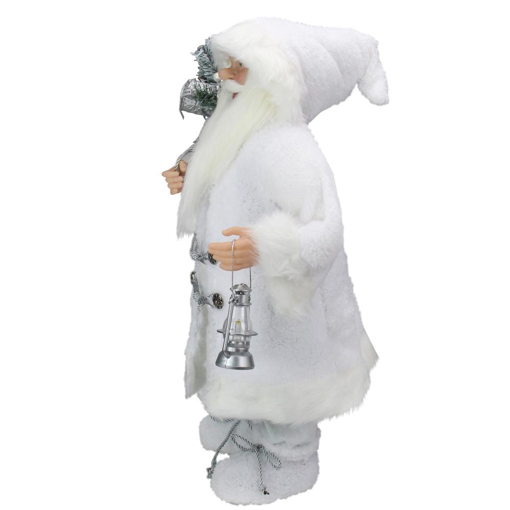 24" White Silver Santa Claus with Lantern Christmas Figure. Picture 3