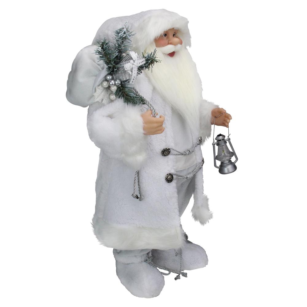 24" White Silver Santa Claus with Lantern Christmas Figure. Picture 5
